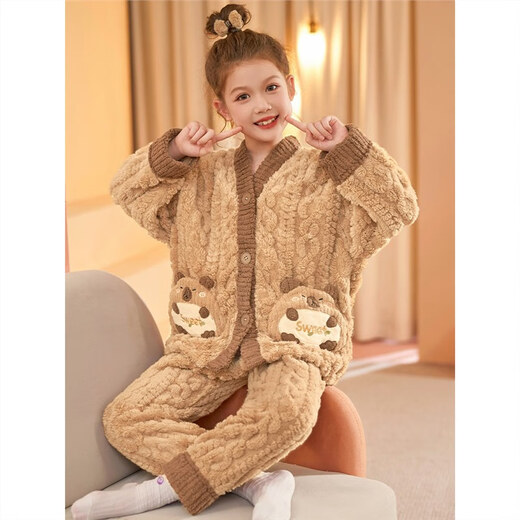 Yuan nationality Kapibala girls pajamas 2024 new coral velvet thickened children girls autumn and winter flannel home clothing LDE6621 Kapibala M code [155-160CM Weight 80-100