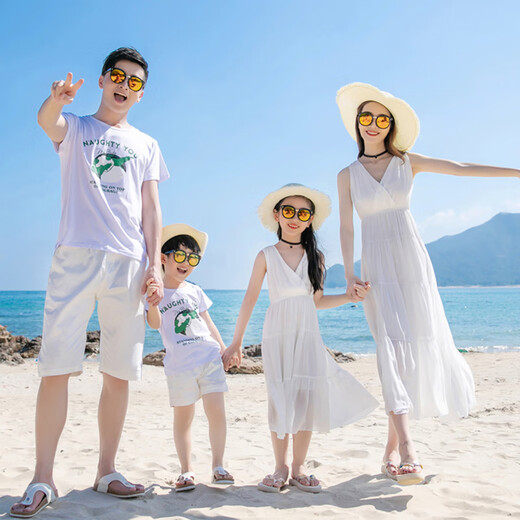 Yuehaiyuebei parent-child clothing for a family of three seaside vacation beach skirts Sanya travel mother-daughter clothing white dress travel long skirt white women's L