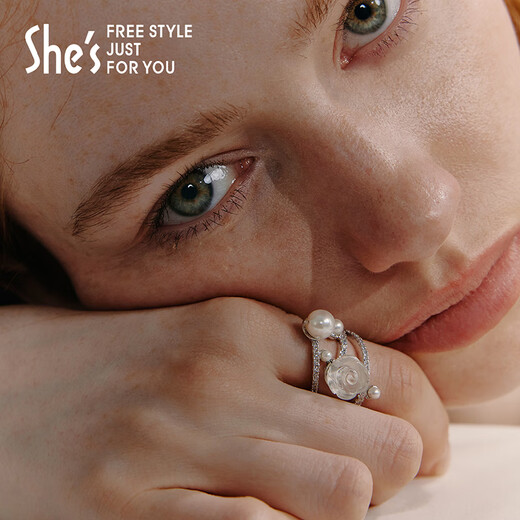 She s Akiko Barbie romantic glass rose ring niche design high-end ring hand jewelry birthday gift for women silver white H0 opening adjustable