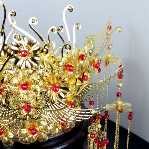 Lai Qi Bridal Ancient Costume Headdress Chinese Wedding Queen Hair Accessories Dragon and Phoenix Gown Xiuhe Suit Tang Suit Hanfu Accessories Large Phoenix Crown Round Phoenix Crown Headdress + Earrings (Clip)