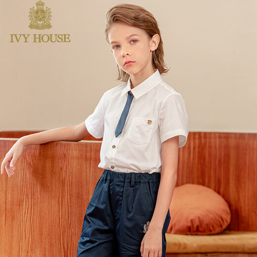 IVY HOUSE Ivy children's short-sleeved shirt summer new style white shirt basic model simple breathable fashion versatile white 150cm (150/72)