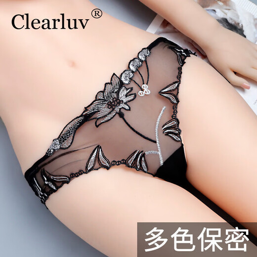 CKPED 4 paires de dentelle dames jeunes femmes sous-vêtements femelles en coton sexy entrejambe brodé sans marque sans pareil entièrement transparent moyen et bas rythmes 835 blanc violet + rose + profonde violet + noir et rouge l