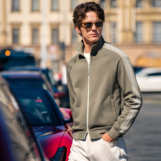 
Mr. Bu Bu silhouette splicing design knitted cardigan jacket men's 2025 spring and autumn double-head zipper sweatshirt KT15695 bronze green M (170)