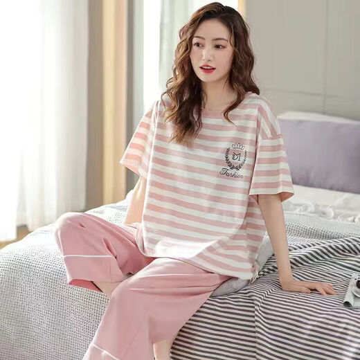 Modal Pure Cotton Pyjamas für Frauen im Sommer kurzärmeligte, geschnittene Hosen, die losen Frühlings- und Sommer-Kleidungsstücken draußen zu Hause tragen können. Kurzärärmelte geschnittene Hosen 679 L empfohlen 98-115jin [Jin ist 0,5 kg]