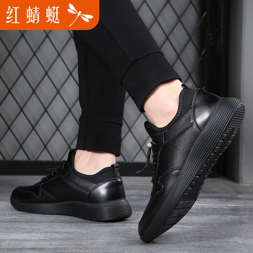 RED DRAGONFLY Men's Shoes Business Casual Leather Shoes British Soft Cowhide Leather Velvet Warm Fashionable Versatile Shoes Men's Soft Sole Sports Shoes C0191257-2 Black Velvet 42