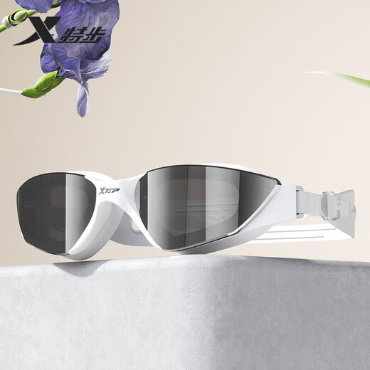 XTEP swimming goggles for men and women, high-definition anti-fog and waterproof professional training electroplated swimming goggles, frost white