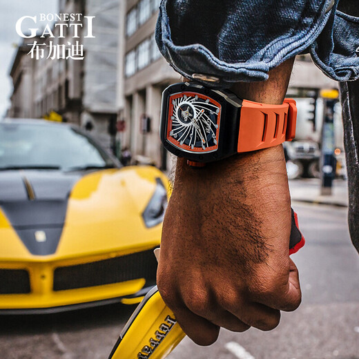 Bugatti (Bonest Gatti) Phantom Speed ​​Automatic Mechanical Watch German Waterpaint Men's Watch День день рождения День день рождения Amber Orange 9902-A2