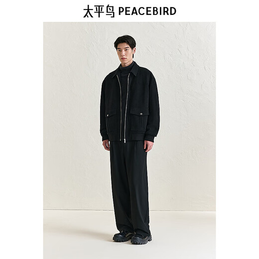 PEACEBIRD Men's Jacket Textured Winter Fashion Lapel Casual Jacket Quality Jacket Black M