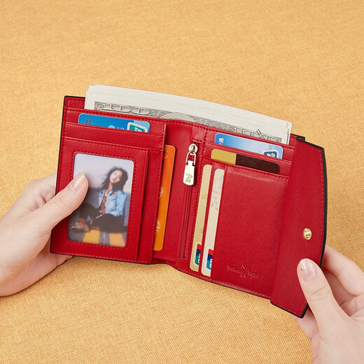 Williampolo Paul wallet female leather new ladies card bag short anti -theft brush small coin purse money clip fashion women's bag red leather