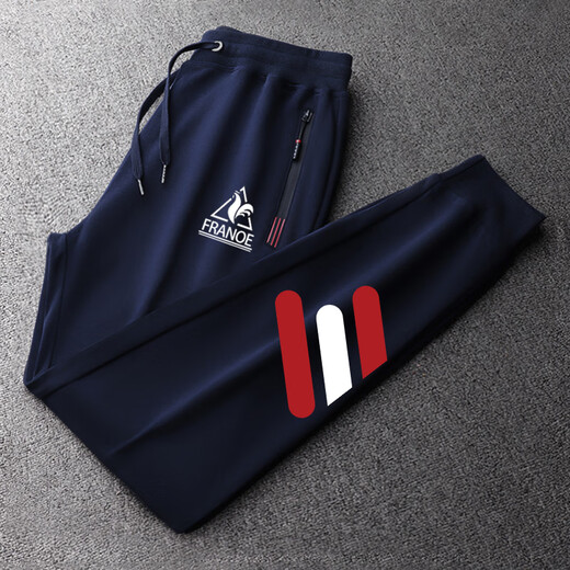 Le coq sportif French big cock casual sports pants for men in spring, autumn and winter new fashion versatile running leggings long pants Navy plus velvet leggings sweatpants red and white three stripes 4XL recommended 200-220Jin Jin equals 0.5 kg