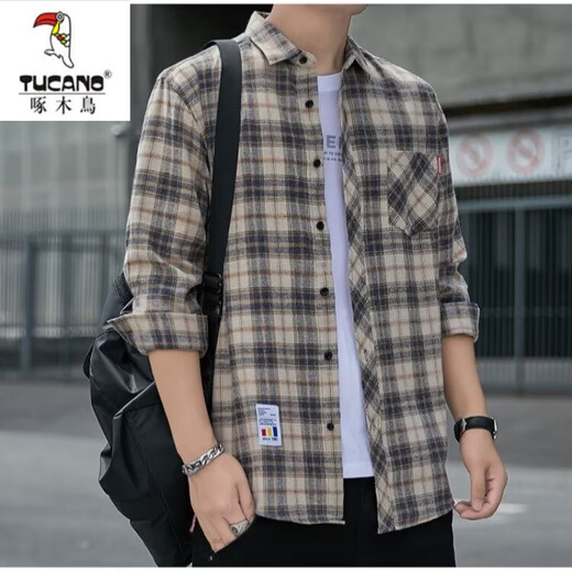 
Woodpecker (TUCANO) plaid shirt men's spring and autumn casual long-sleeved shirt Korean top retro loose thin jacket trend K12111 m blue + K12111 blue yellow L 110125Jin[Jin equals 0.5 kg]