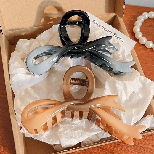 Two Worlds Gradient Bow Clip Women's Shark Hair Clip Multi-plate Hair Clip Hair Clip Back of the Head 2025 New Style Gray Blue Bow Clip