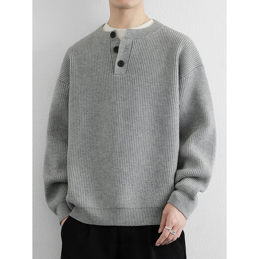 Apocalypse Century Henry Collar Fashion Simple High-end Knitted Sweater Men's Lazy Style Boys Sweater 2025 Autumn and Winter Trend 2555 Light Gray M Recommended 100-120Jin Jin equals 0.5 kg