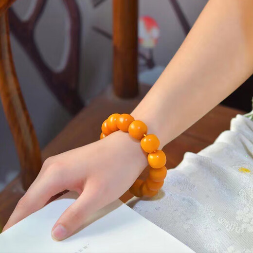 Jiadabao Yahetian jade bracelet men's Huangqin old-type bead bracelet women's barrel beads transfer beads 16mm topaz passepartout collection loose beads about 15*16mm