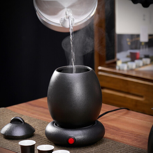 Qixinbian Chinese-style wine warmer set for wine glasses and wine pot, household retro wine boiler, rice wine warmer, wine warmer ceramic, black pottery wine warmer 6 cups + thermostat