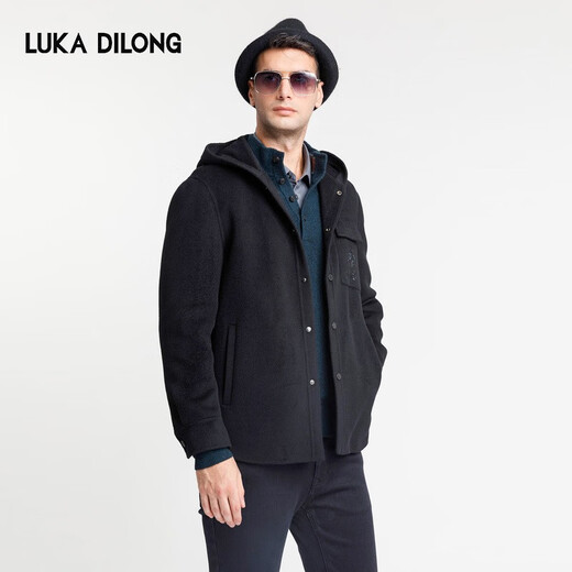 Lucadilong [Wolle + Mulberry Seide] Klassischer Stil personalisierter Modemuster gedruckter Taschenmänner Wolljacke Männer schwarz l 50