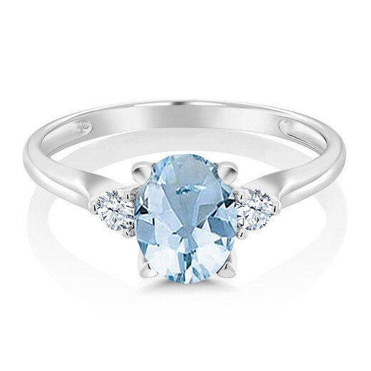 GEM STONE KING aquamarine ring for women set with 1.2 carat colored gemstones 10K classic and fashionable Valentine's Day gift for wife, US No. 5