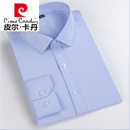 皮尔卡丹（pierre cardin）纯棉免烫衬衫男长袖2024秋冬季中青年商务正装蓝条纹休闲衬衣针织 8W6626 45 190~210