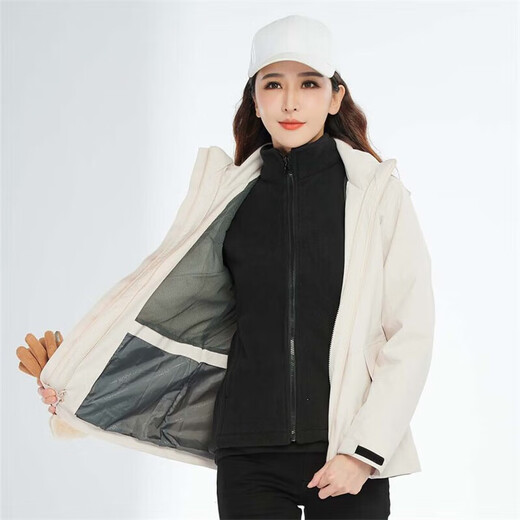 
BRELRMON Korean version of windproof jacket for women and men, outdoor coldproof three-in-one warm and removable ski mountaineering jacket jacket HS12805 m white-women M
