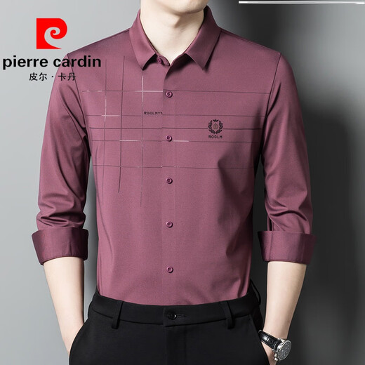 Pierre cardin men's pink shirt long sleeve spring and autumn groom wedding dress happy father-in-law knitted 6623 red 2XL 180 [140-155 Jin [Jin equals 0.5 kg]]