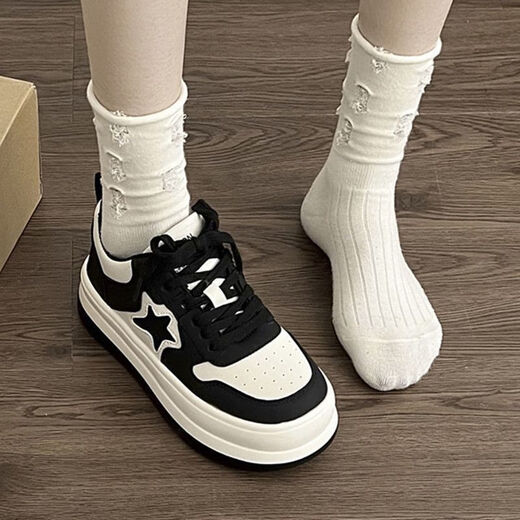 Oxiying Schwarz-Weiß-Stern dicker Sohle große Zehenschuhe für Frauen 2023 Neue hochwertige koreanische INS-Schuhe Sport schwarz 38