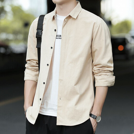 花花公子（PLAYBOY）长袖衬衫男士春夏季纯棉衬衣工装宽松商务休闲外套保龄球上衣服秋 浅蓝色【长袖款】 L