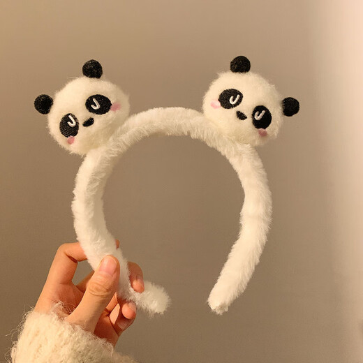 Beautifully made cute plush panda headband for women, special hairpins for washing face, anti-slip headband, cartoon hair hole hair accessories, 1 double-headed white cute panda