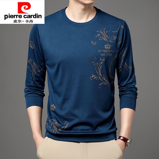 
Pier Cardin high-end summer ice silk long-sleeved T-shirt for men's thin round neck 2023 new middle-aged men's base shirt T-shirt trendy blue 6625 170/L