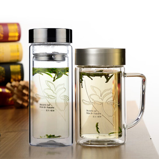 Fuguang 320ML+320ML double-layer multi-purpose tea cup heat-resistant glass cup with handle water cup (2 pieces)