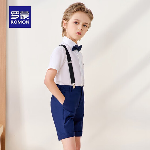 罗蒙儿童背带礼服套装男童礼服钢琴演出服中大童英伦风 藏青套装 170