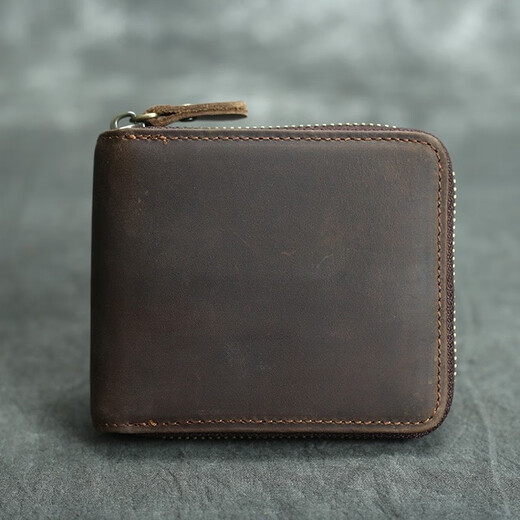 Woodpecker (TUCANO) marque tendance fait à la main en cuir véritable fermeture éclair court portefeuille porte-monnaie Crazy Horse peau de vache hommes rétro première couche cuir de vachette multifonctionnel marron foncé (style horizontal)