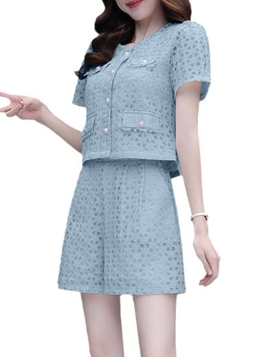 Woodpecker summer 2024 new women's fashion suit, temperament, small casual shorts, fashionable two-piece set, apricot S (90-100Jin [Jin equals 0.5 kg])