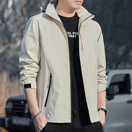 Jeanswest Spring and Autumn Charge Jacket Men's New Men's Loose Hooded Removable Jacket Men's Windproof Work Top 6628 Light Gray 4XL Size (166-175Jin[Jin Equal to 0.5kg])