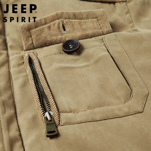 
Jeep (JEEP) Jeep Cotton Clothes Men's Mid-Length Winter Plus Fleece Thickened Removable Inner Boat Hooded Jacket Large Size New Multi-Bag JC0089 Khaki L