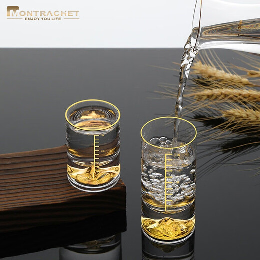 Montrachet gold-marked white wine cup set, one or two crystal glass gold foil cups, household two or two scale Jinshan small wine glasses, 1 or two cups, 6 pieces + cup holder, Jinshan style 50 ml