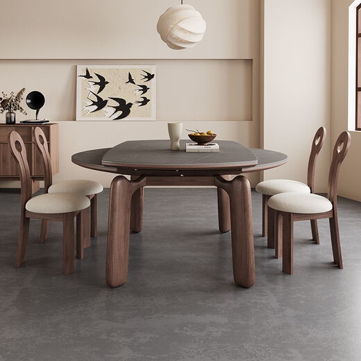 Clofu solid wood rock table dining table elephant legs square and radius dual-purpose dining table and chair combination 9906#1.35 meters one table and six chairs