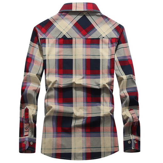 
JP autumn men's plaid long-sleeved shirt casual shirt 1592 red M (110Jin[Jin equals 0.5 kg]-125Jin[Jin equals 0.5 kg])