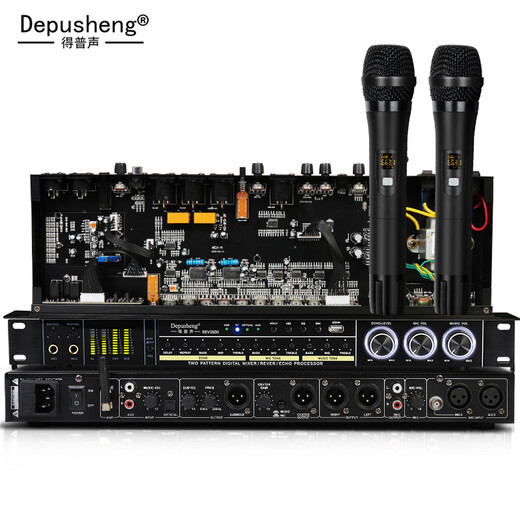 Depusheng Depusheng REV3800 pre-amp effector anti-howling KTV stage home karaoke double reverberation microphone simulated balanced karaoke wireless microphone REV3800 effector (with dual handheld)