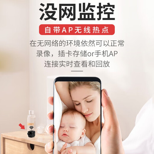 超高清4K无线小型摄像头家用免插电针眼监控无线wifi充电隐摄线头 4K超清人体感应录像WiFi版+黑色 128G内存(循环保存录像约30天)