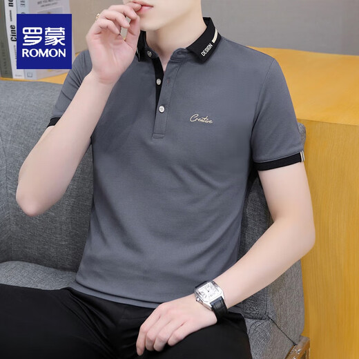 Romon Baumwolle kurzärmelige T-Shirt Herren trendy 2023 Weißer oberer Sommer-Männer-Polo-Hemd-Hemd halbe Ärmel 683 Dunkelblau 4xl geeignet für 185-210jin [Jin gleich 0,5 kg]