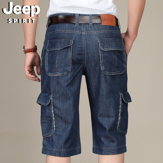 吉普（JEEP）牛仔短裤男多口袋工装裤直筒宽松时尚休闲薄款七分裤753 深蓝色 36