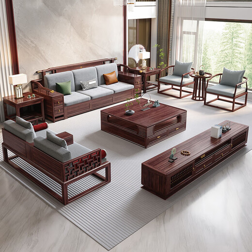 Nanzhu Neues chinesisches massives Holzsofa Wujinmu Villa Große Wohnung Holzsofa Set Neoklassische Wohnzimmermöbel 826#
