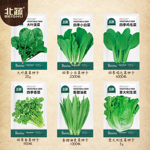 Beishu vegetable seeds and seedlings collection, lettuce, coriander, spinach, spring balcony rapeseed, 6 types of leafy vegetable seeds