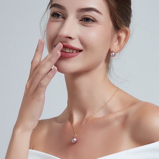 Nanxi Jiuzilihuo 18K gold diamond freshwater pearl pendant necklace for women, round, large particles, simple clavicle chain gift, delicate 10-11mm