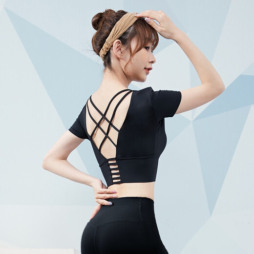 Vanstic yoga suit for women with chest pads Professional running gym sports suit Black two-piece set TC9214 XL (recommended 120-135 Jin [Jin equals 0.5 kg])