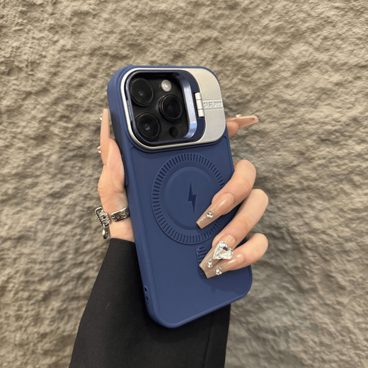 Kangsiqi's new niche lens flip cover holder is suitable for Apple 16promax mobile phone case iPhone15pro frosted silicone 14/17 anti-fall protective cover high-end ultra-thin magnetic suction blue flash magnetic suction + frame holder iPhone 16 Pro Max