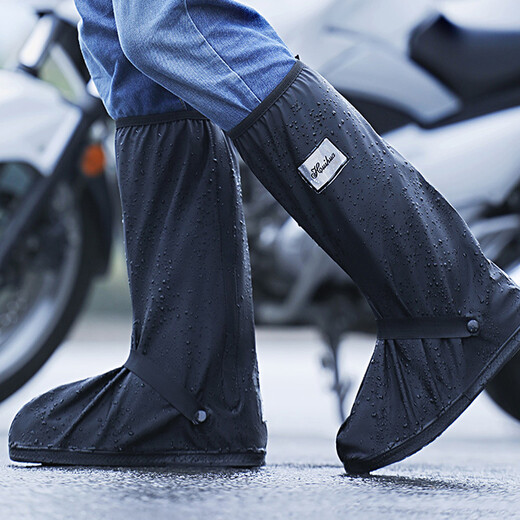 JAJALIN rain-proof shoe covers, high-tube waterproof shoe covers, thickened wear-resistant, sand-proof, men's and women's cycling non-slip rain boots, black XL size