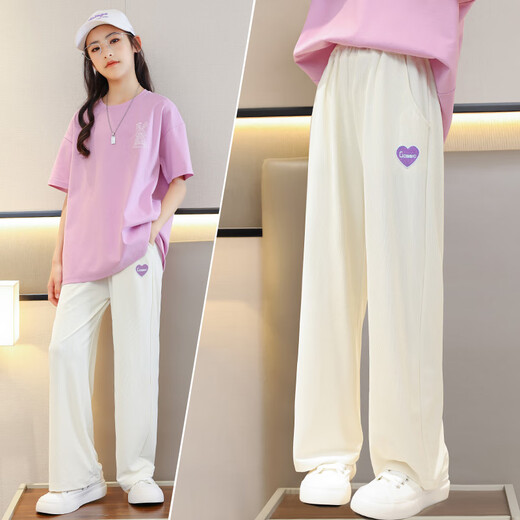 
Pitt Pitt girls wide-leg pants summer thin children's ice silk pants big children's summer sweatpants girls summer trousers suit 15025 meters white + 15277 blue 160 cm