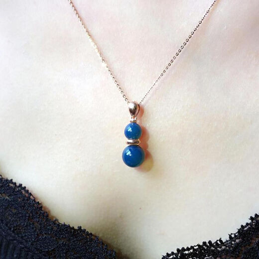 Shiqian natural Dominican amber pendant 5A water purified sky blue 18K gold necklace for women with national inspection certificate platinum necklace length 43cm