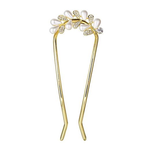 Zuoou U-shaped hairpin pearl hairpin metal leaf comb French style hairpin ball head fork comb hairpin U-shaped hairpin for women leaf style